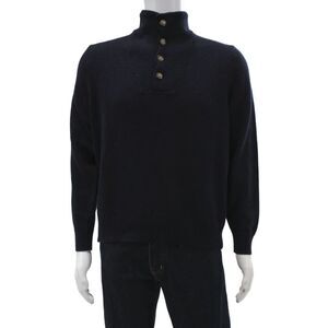 J. Mclaughlin Mens Pullover Sweater Black Merino Wool Mock Neck Size L